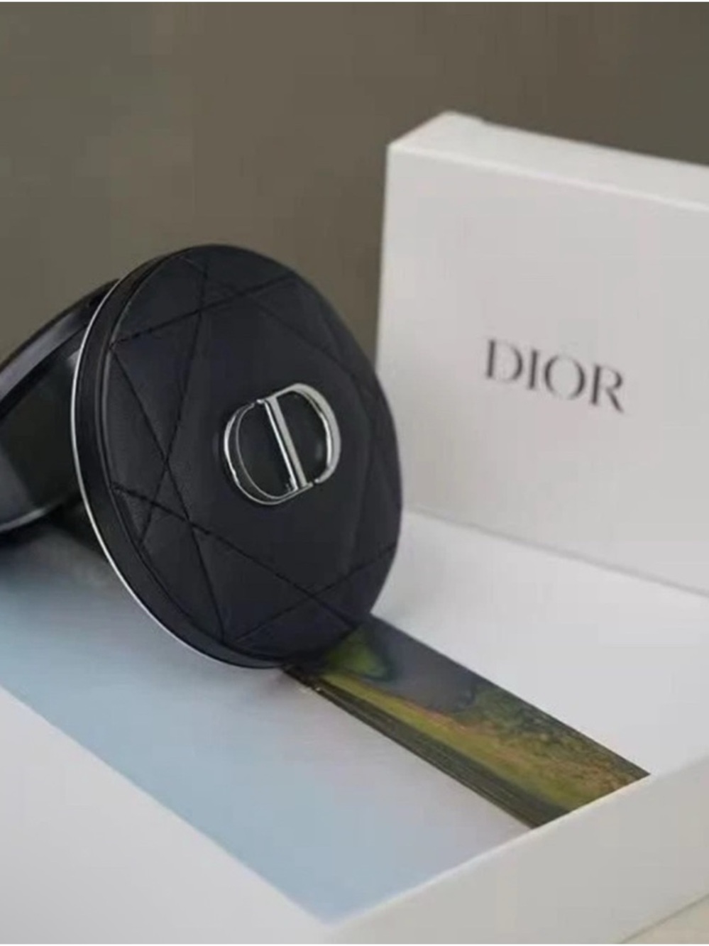 Dior Black Quilted Round Mirror